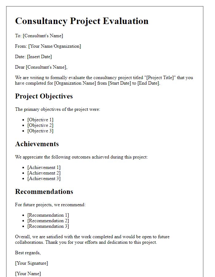 Letter template of consultancy project evaluation