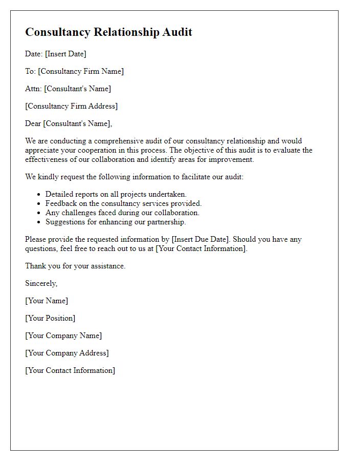 Letter template of consultancy relationship audit