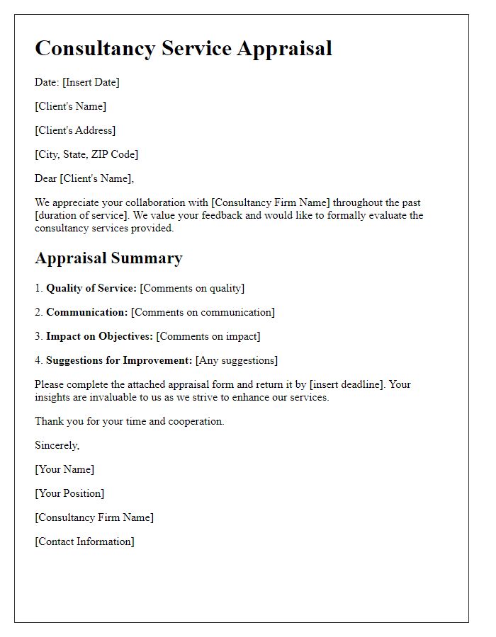 Letter template of consultancy service appraisal