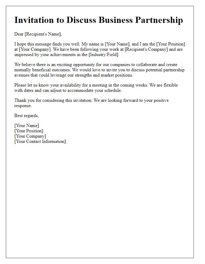 Letter template of business partnership invitation