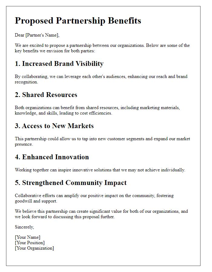 Letter template of proposed partnership benefits