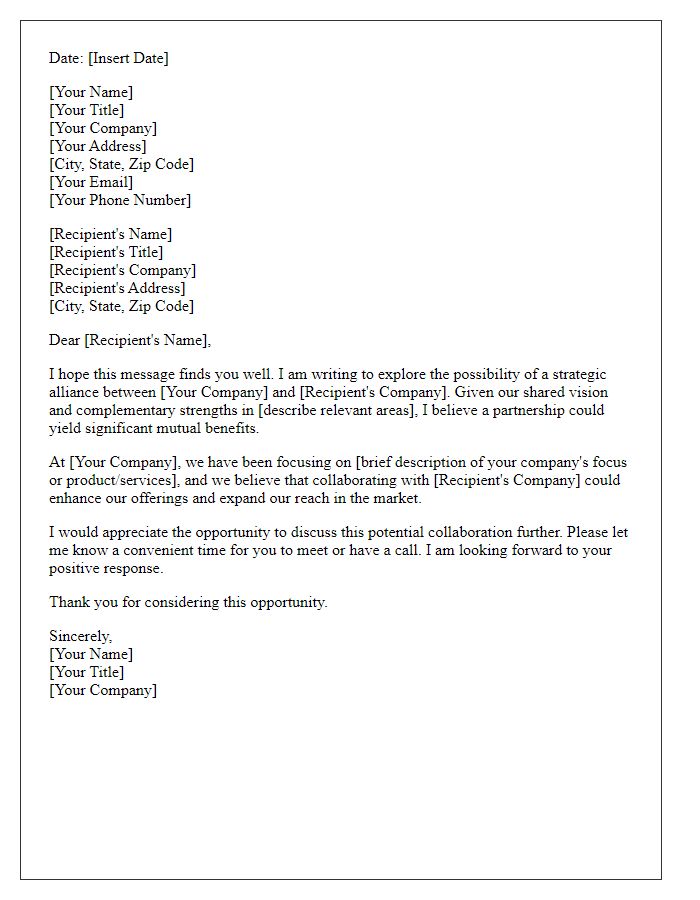 Letter template of strategic alliance inquiry