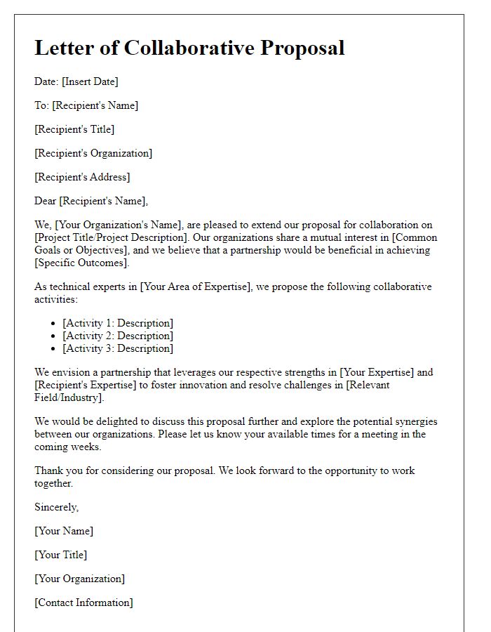 Letter template of a collaborative proposal for technical experts