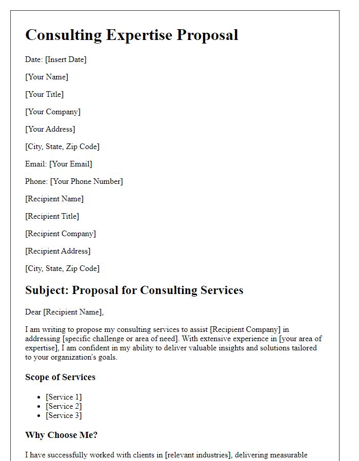 Letter template of a focused proposal for consulting expertise