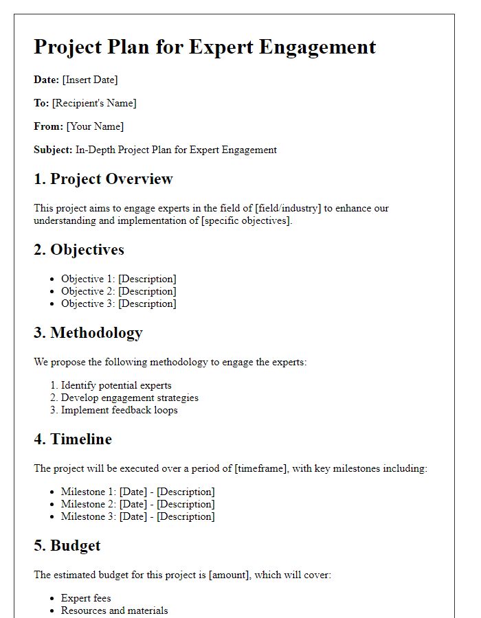 Letter template of an in-depth project plan for expert engagement