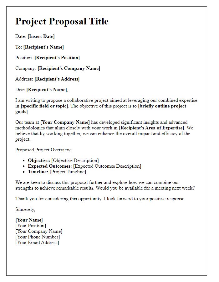 Letter template of a professional project proposal aimed at leveraging expert knowledge