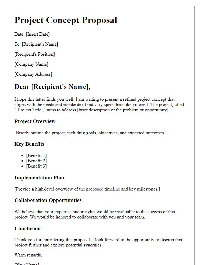 Letter template of a refined project concept catered to industry specialists