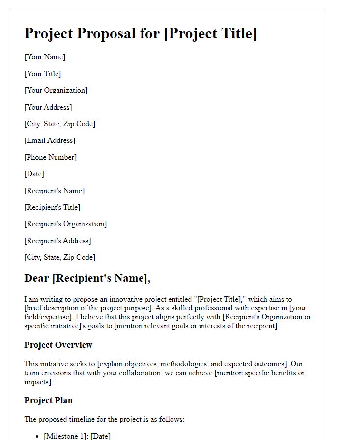 Letter template of a targeted project proposal for skilled professionals