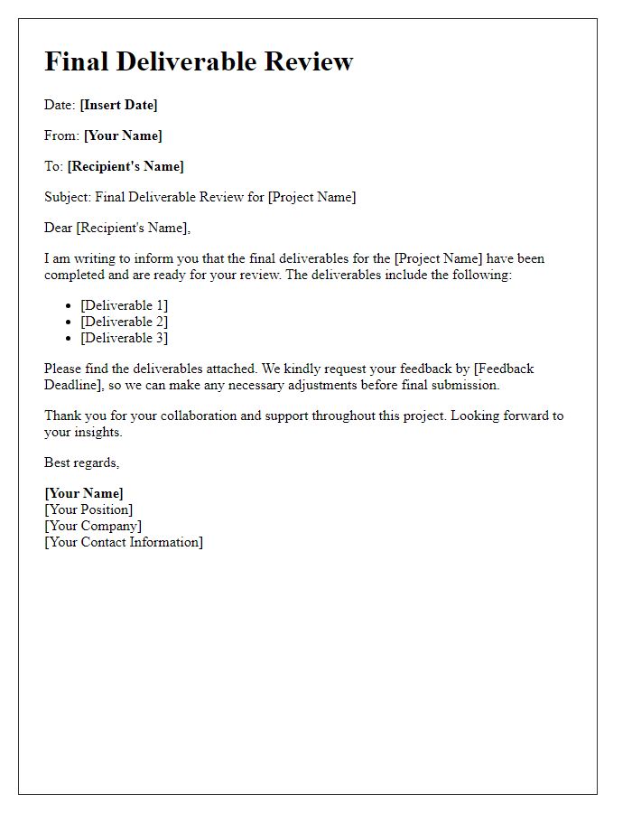 Letter template of final deliverable review