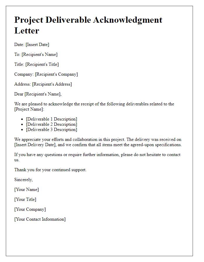 Letter template of project deliverable acknowledgment