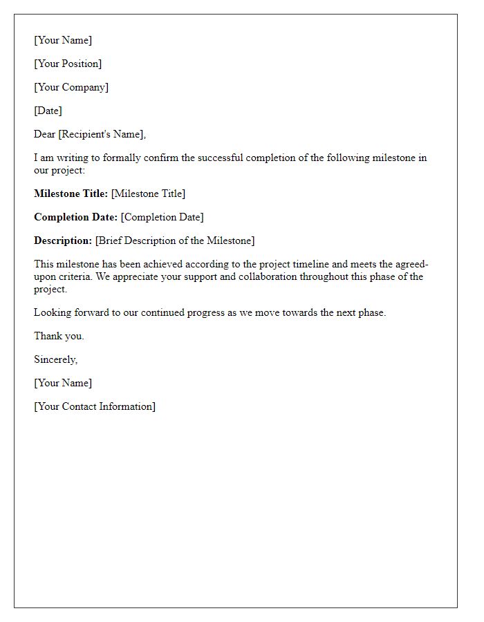 Letter template of project milestone confirmation