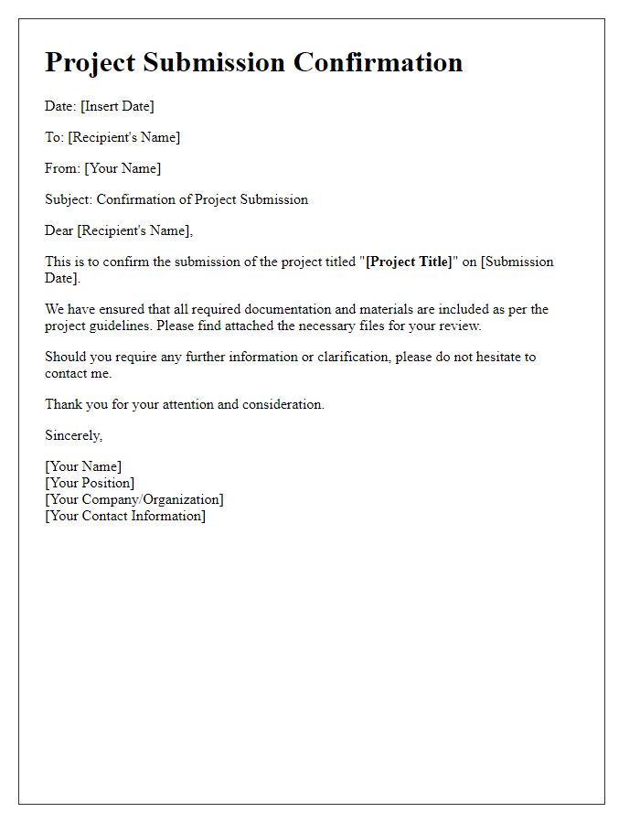 Letter template of project submission confirmation