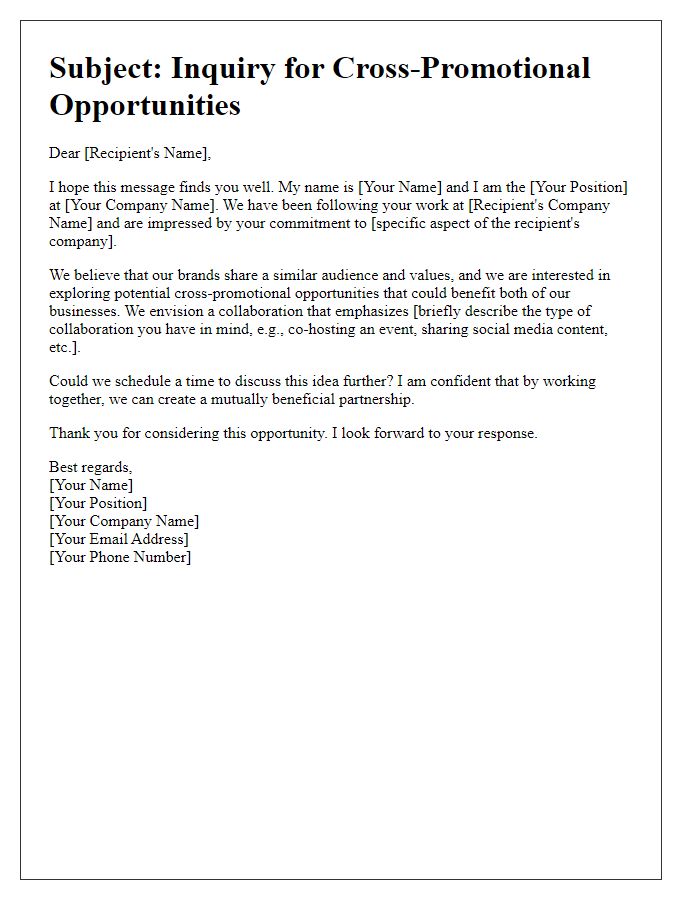 Letter template of inquiry for cross-promotional opportunities