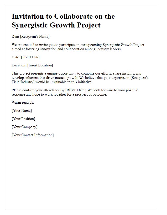 Letter template of invitation for synergistic growth project