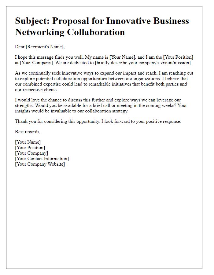 Letter template of outreach for innovative business networking collaboration