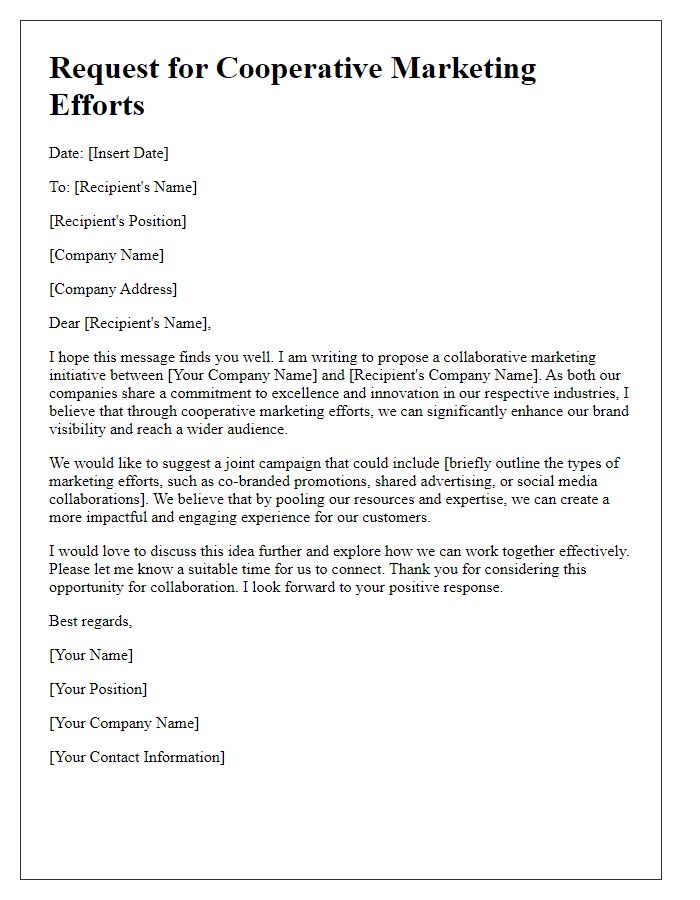 Letter template of request for cooperative marketing efforts