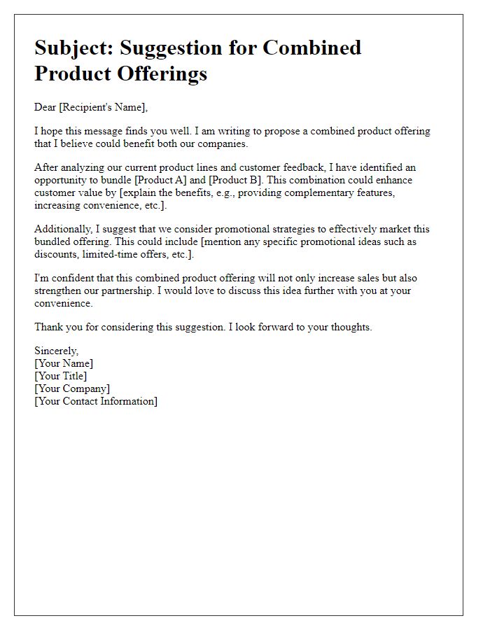 Letter template of suggestion for combined product offerings