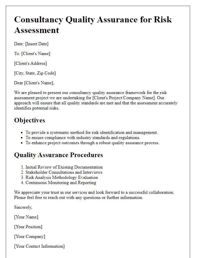 Letter template of consultancy quality assurance for risk assessment.