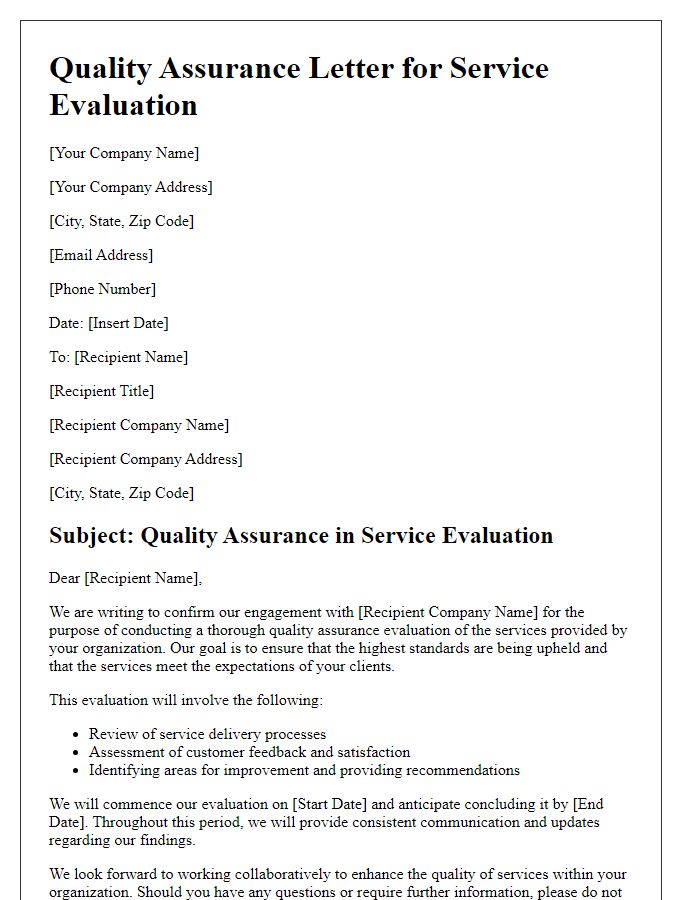 Letter template of consultancy quality assurance for service evaluation.