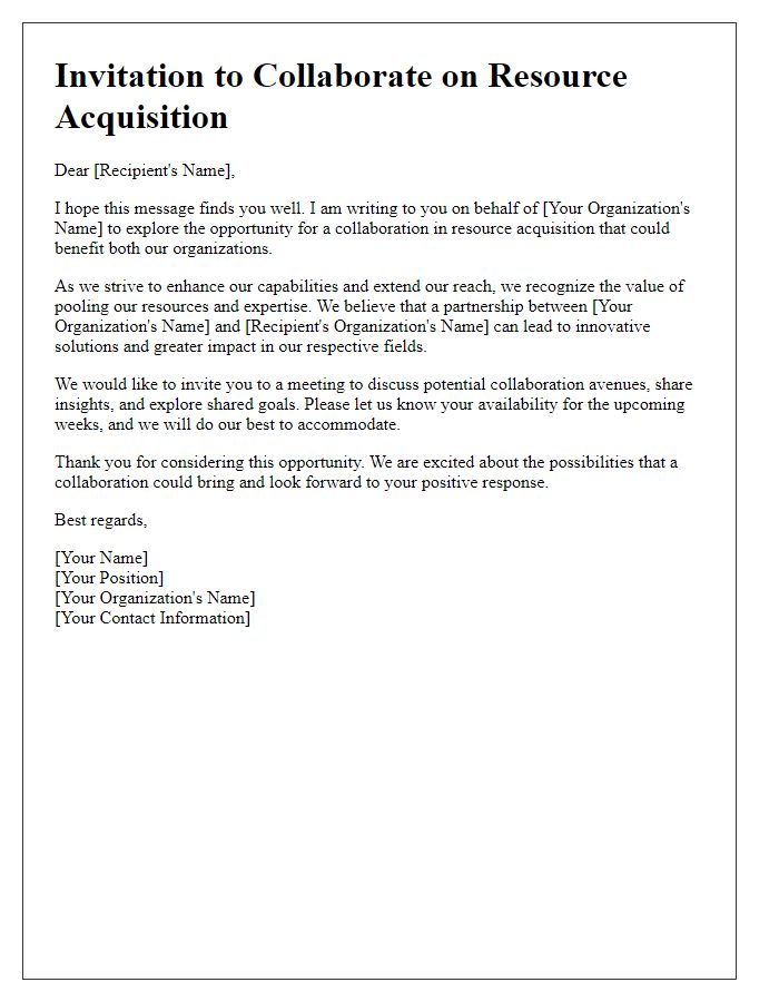 Letter template of resource acquisition collaboration invite