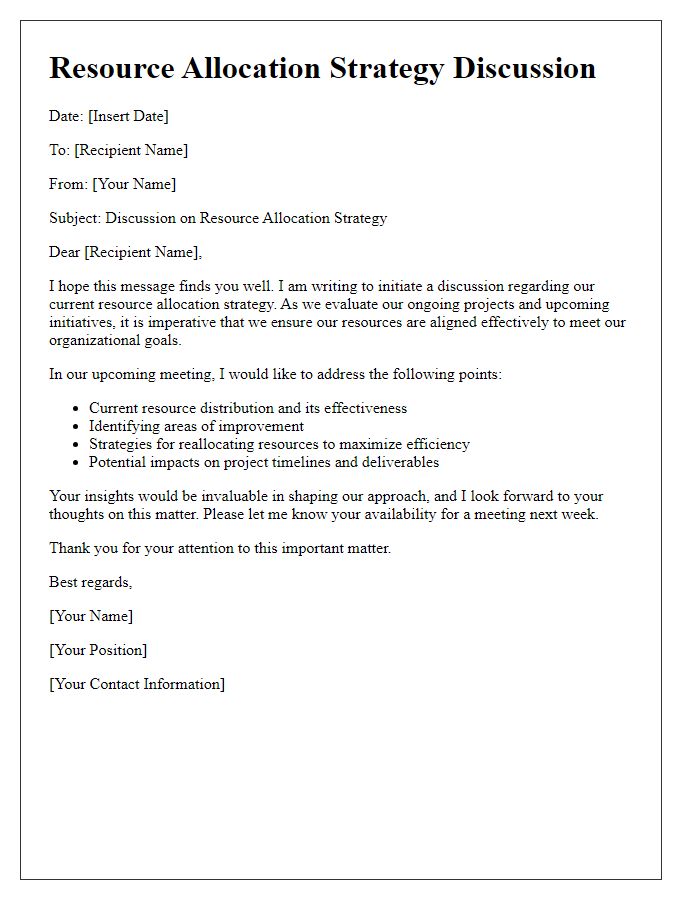 Letter template of resource allocation strategy discussion