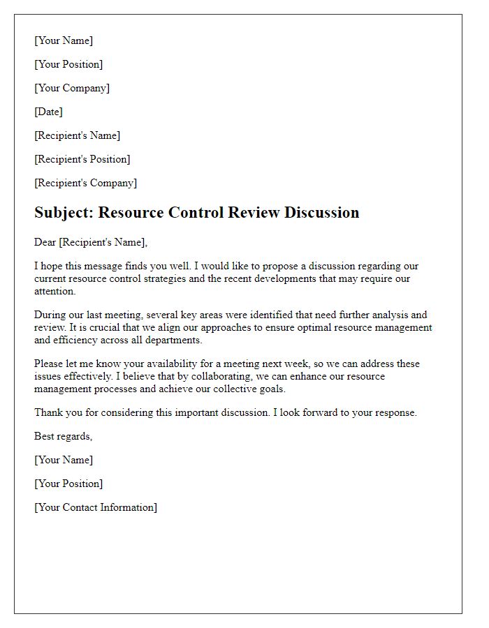 Letter template of resource control review discussion