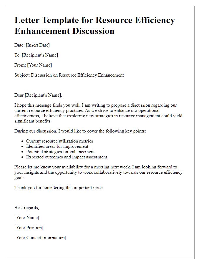 Letter template of resource efficiency enhancement discussion