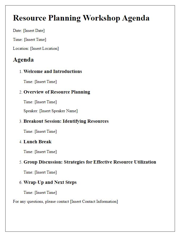 Letter template of resource planning workshop agenda