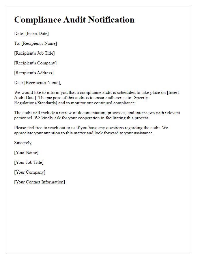 Letter template of compliance audit notification