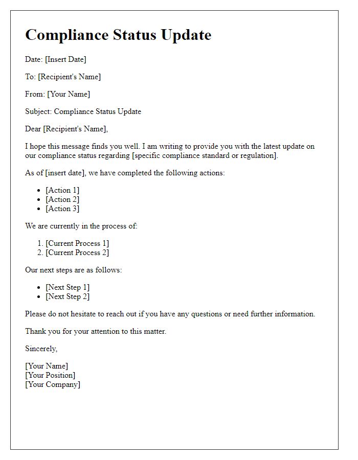 Letter template of compliance status update