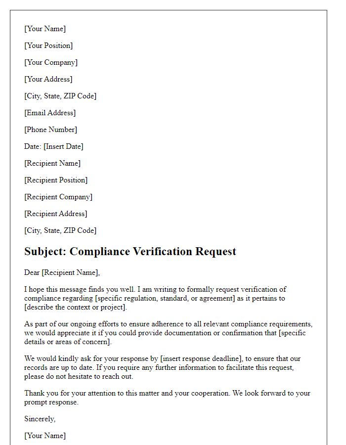 Letter template of compliance verification request