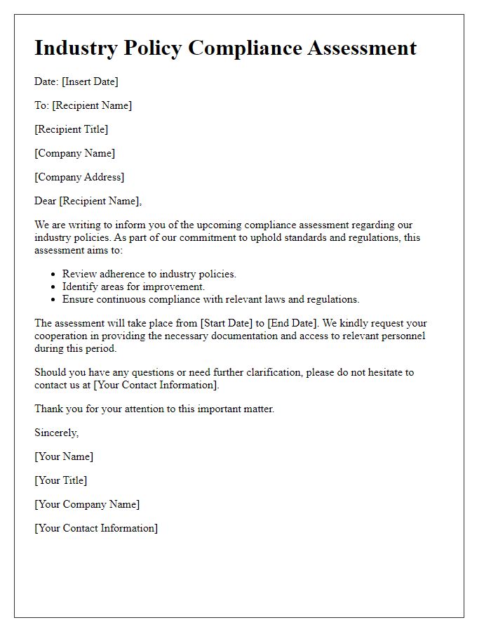 Letter template of industry policy compliance assessment