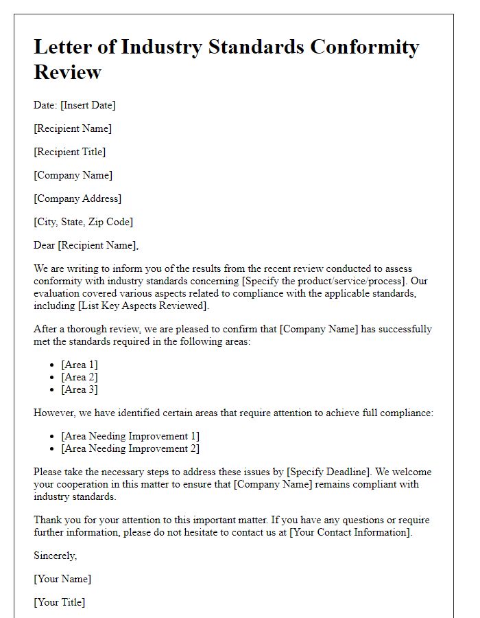 Letter template of industry standards conformity review