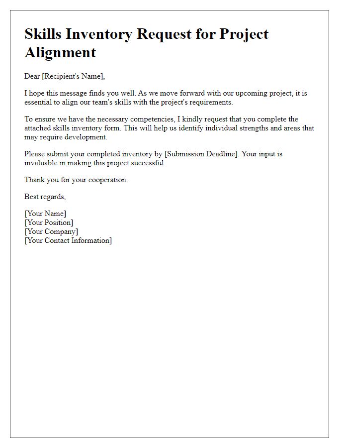 Letter template of skills inventory request for project alignment