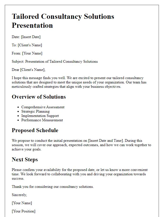 Letter template of tailored consultancy solutions presentation