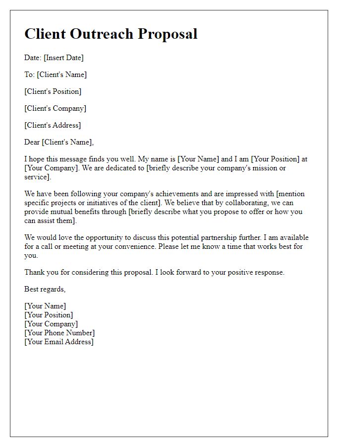 Letter template of client outreach proposal