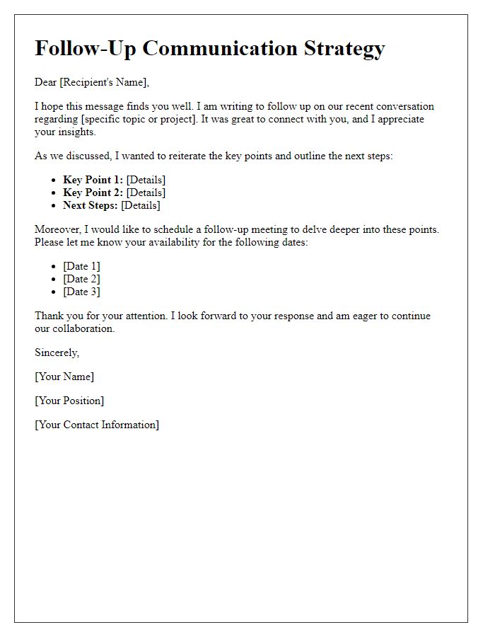 Letter template of follow-up communication strategy