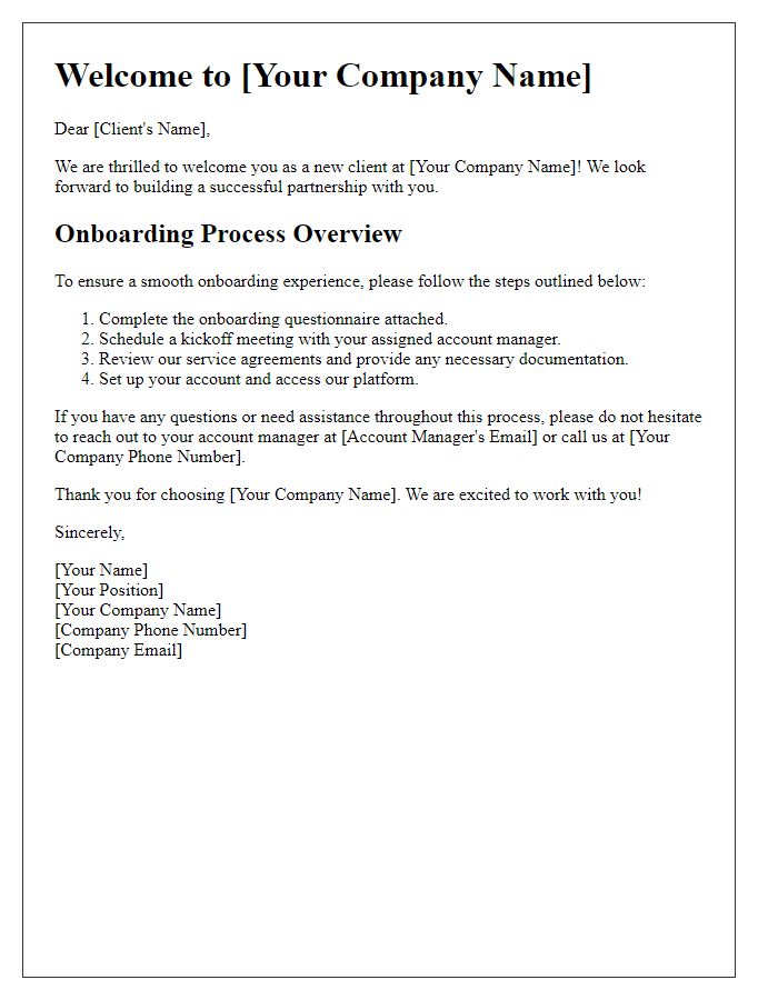 Letter template of new client onboarding process