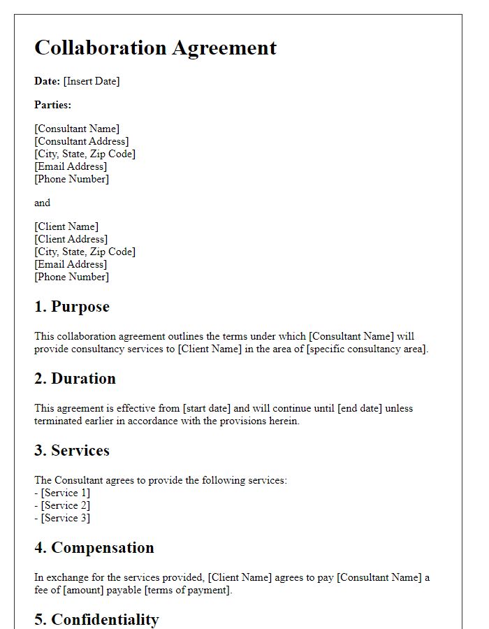 Letter template of collaboration agreement for overseas consultancy.