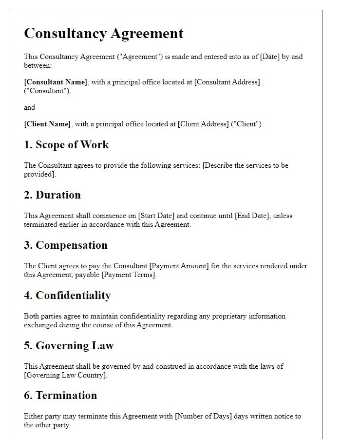 Letter template of consultancy agreement for cross-border projects.