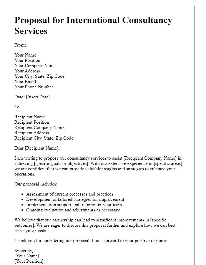 Letter template of proposal for international consultancy services.