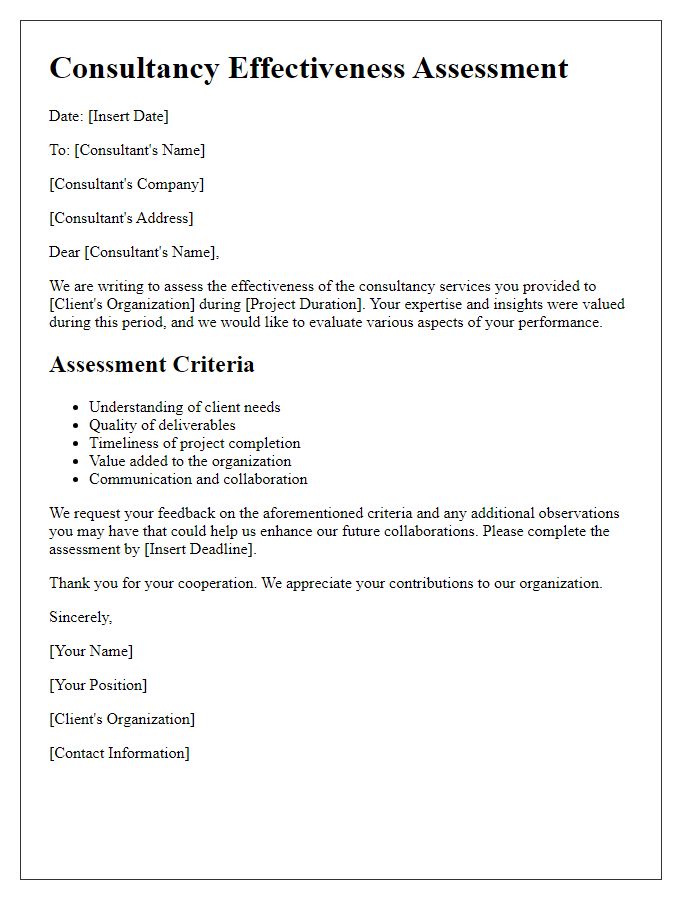 Letter template of consultancy effectiveness assessment