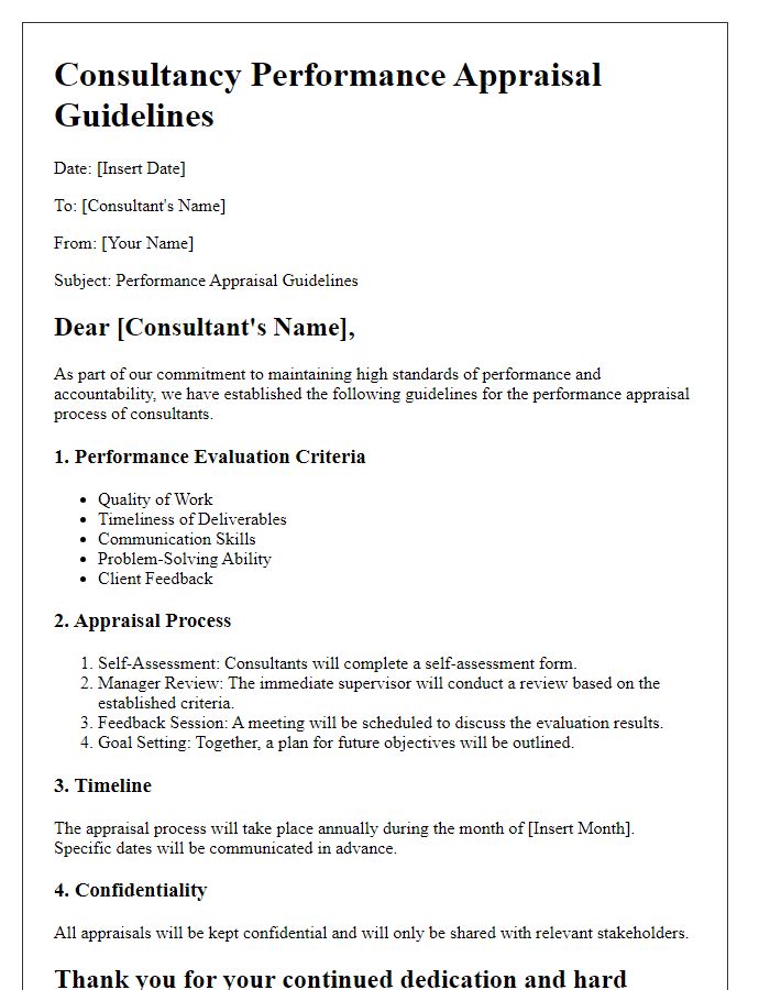 Letter template of consultancy performance appraisal guidelines