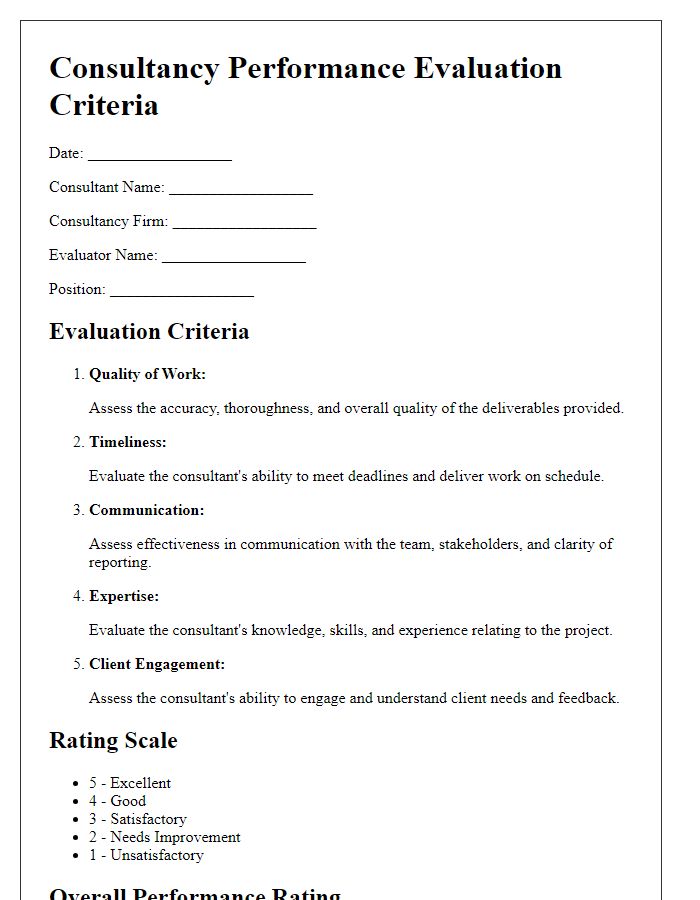 Letter template of consultancy performance evaluation criteria