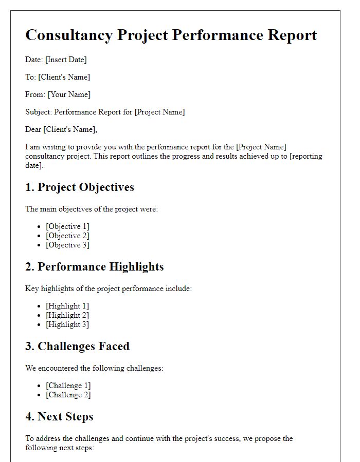 Letter template of consultancy project performance report