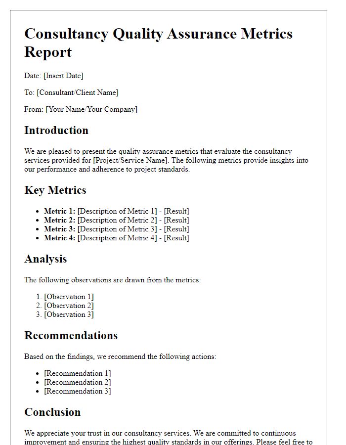 Letter template of consultancy quality assurance metrics