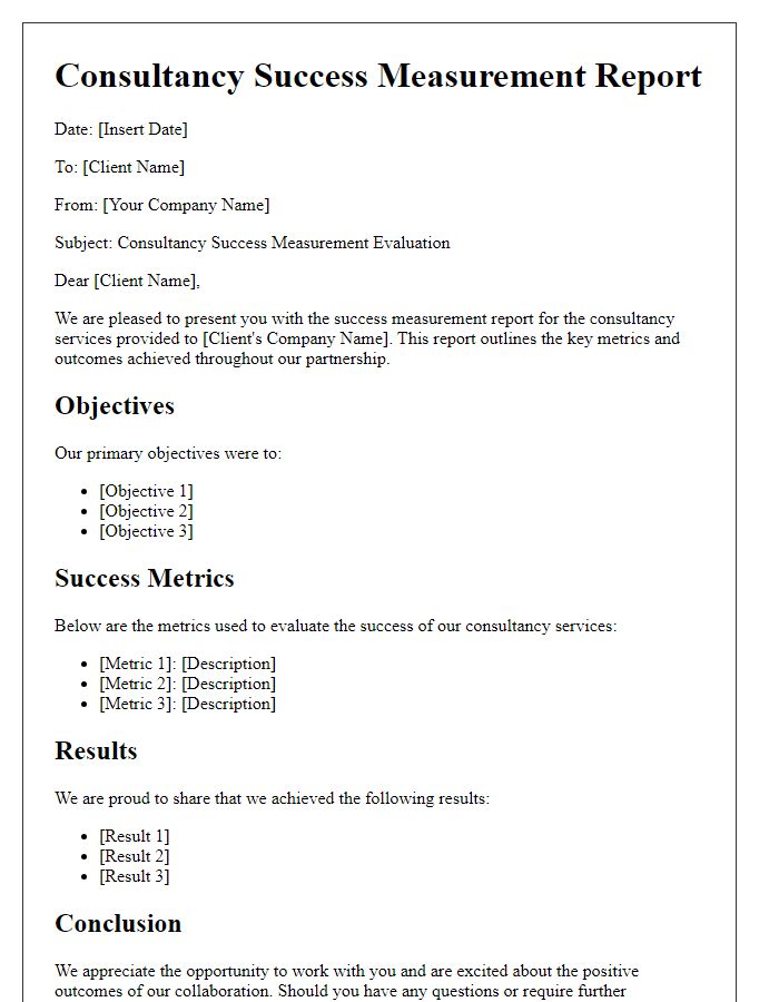 Letter template of consultancy success measurement