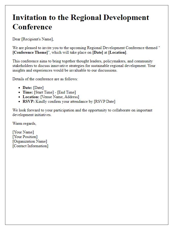 Letter template of invitation for regional development conference.