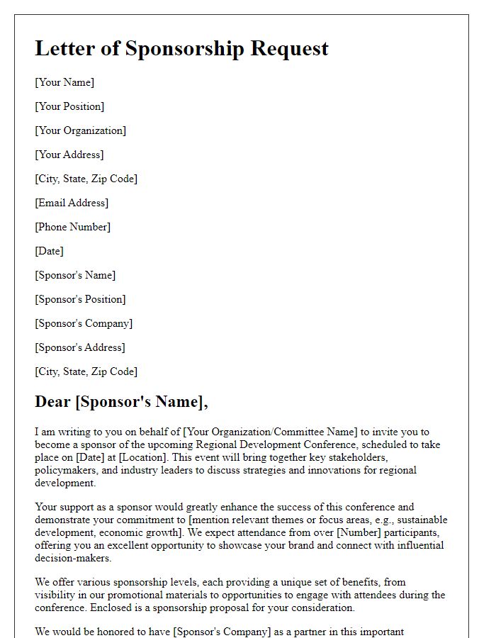 Letter template of sponsorship request for regional development conference.