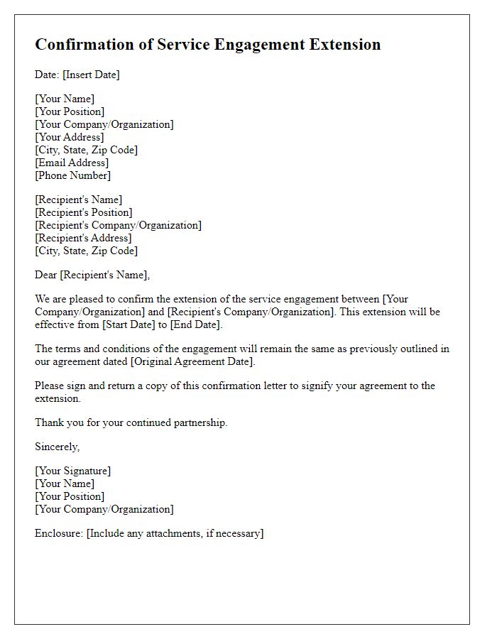 Letter template of confirmation for service engagement extension